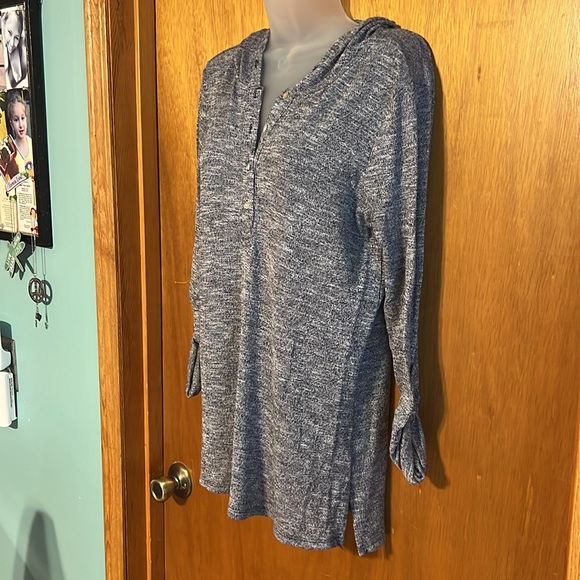 Women’s Lightweight Hooded Henley Sz L Blue - Picture 3 of 8